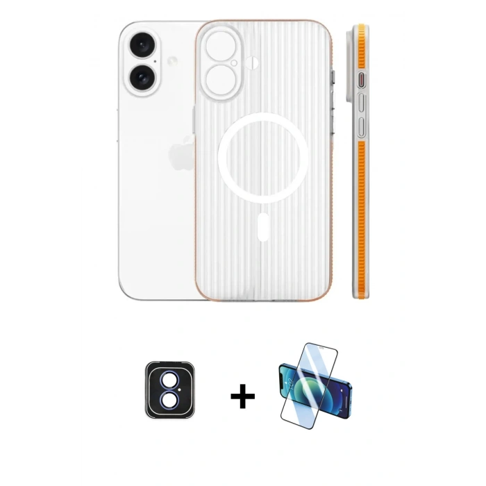 MARSİLYAN™- iPhone 16 Kılıf Pusula Minimal Koleksiyonu - Siyah 3D Antistatik Seramik Nano Ekran Koruyucu + PVD Metal Kamera Lens - MI