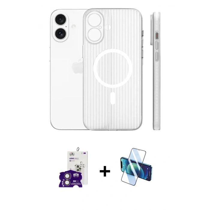 MARSİLYAN™- iPhone 16 Kılıf Pusula Minimal Koleksiyonu - Siyah 3D Antistatik Seramik Nano Ekran Koruyucu + Bilvis Titan Kamera Lens - PE