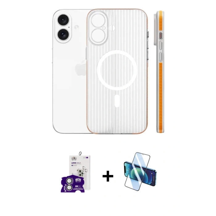 MARSİLYAN™- iPhone 16 Kılıf Pusula Minimal Koleksiyonu - Siyah 3D Antistatik Seramik Nano Ekran Koruyucu + Bilvis Titan Kamera Lens - GS