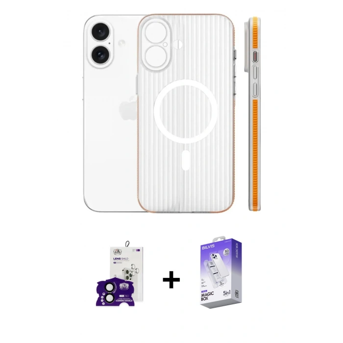 MARSİLYAN™- iPhone 16 Kılıf Pusula Minimal Koleksiyonu - Siyah Bilvis 5in1 3D Magic Cam Ekran Koruyucu + Bilvis Titan Kamera Lens - SH