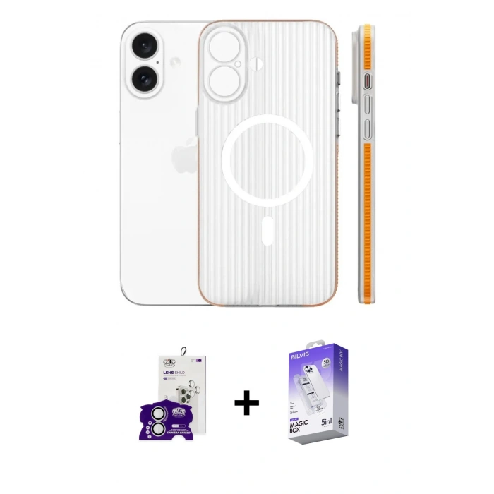 MARSİLYAN™- iPhone 16 Kılıf Pusula Minimal Koleksiyonu - Siyah Bilvis 5in1 3D Magic Cam Ekran Koruyucu + Bilvis Titan Kamera Lens - GS