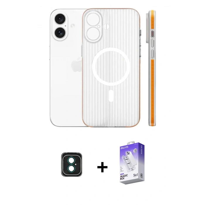 MARSİLYAN™- iPhone 16 Kılıf Pusula Minimal Koleksiyonu - Siyah Bilvis 5in1 3D Magic Cam Ekran Koruyucu + PVD Metal Kamera Lens - YL