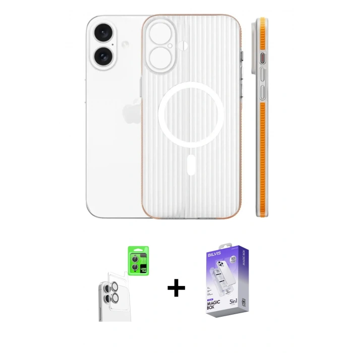 MARSİLYAN™- iPhone 16 Kılıf Pusula Minimal Koleksiyonu - Siyah Bilvis 5in1 3D Magic Cam Ekran Koruyucu + Raze Metal Kamera Lens - BZ