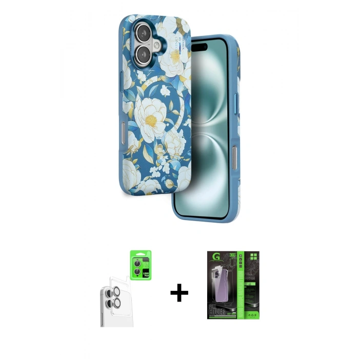 MARSİLYAN™- iPhone 16 Kılıf Siluet Doku - Şeffaf 360 Full Body Arka Koruyucu + Raze Metal Kamera Lens - BZ