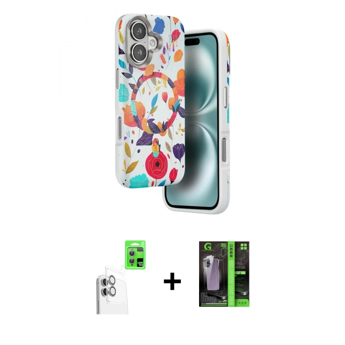 MARSİLYAN™- iPhone 16 Kılıf Siluet Doku - Şeffaf 360 Full Body Arka Koruyucu + Raze Metal Kamera Lens - BZ