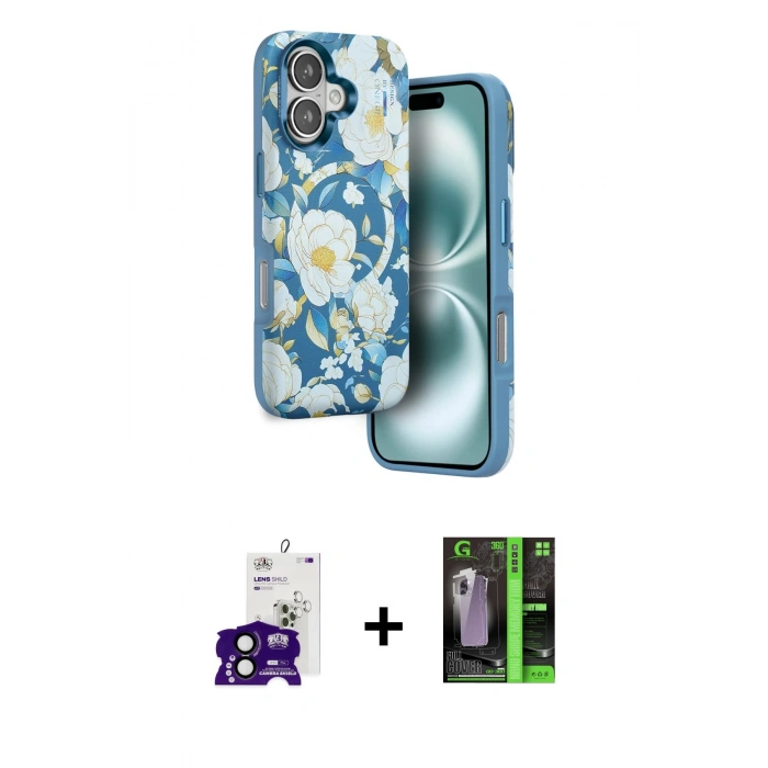 MARSİLYAN™- iPhone 16 Kılıf Siluet Doku - Şeffaf 360 Full Body Arka Koruyucu + Bilvis Titan Kamera Lens - SH