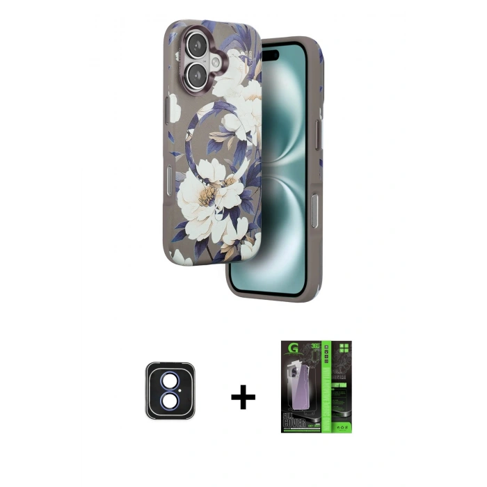MARSİLYAN™- iPhone 16 Kılıf Siluet Doku - Şeffaf 360 Full Body Arka Koruyucu + PVD Metal Kamera Lens - MI