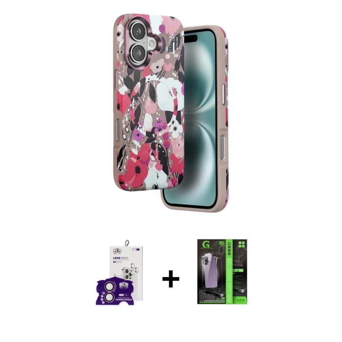 MARSİLYAN™- iPhone 16 Kılıf Siluet Doku - Şeffaf 360 Full Body Arka Koruyucu + Bilvis Titan Kamera Lens - PE