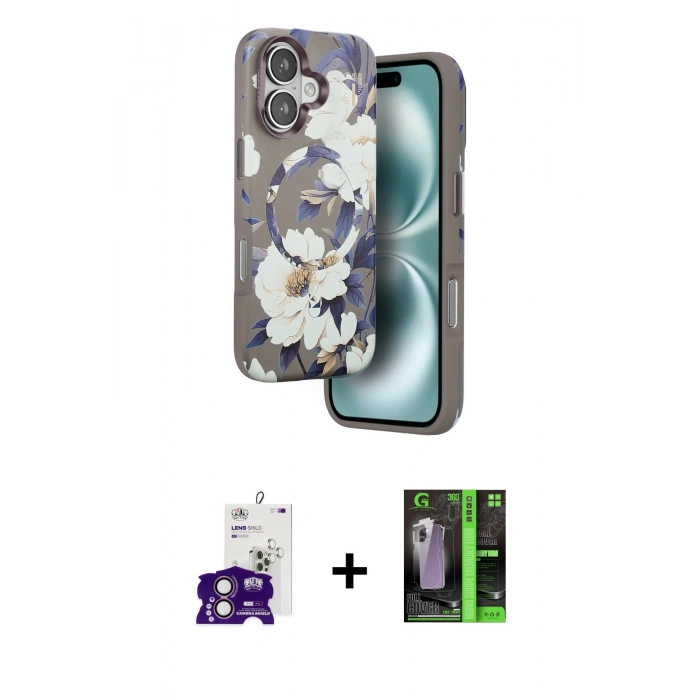 MARSİLYAN™- iPhone 16 Kılıf Siluet Doku - Şeffaf 360 Full Body Arka Koruyucu + Bilvis Titan Kamera Lens - PE
