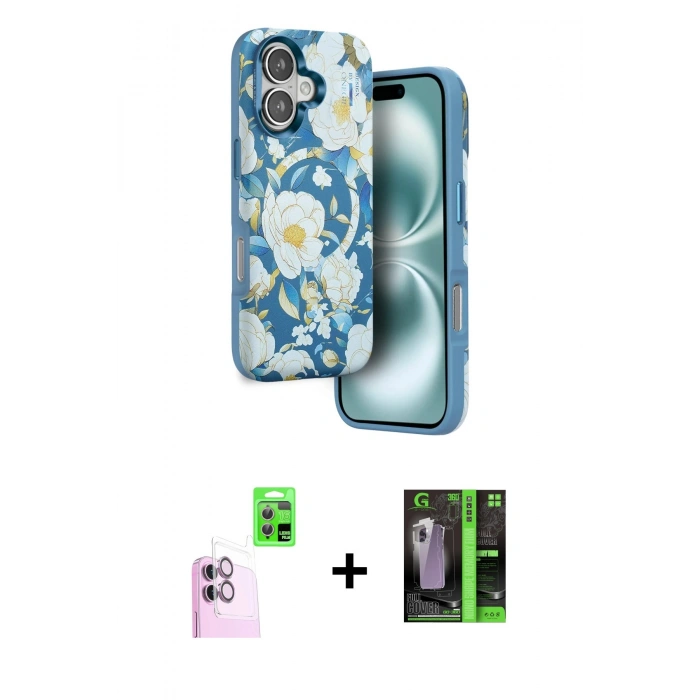 MARSİLYAN™- iPhone 16 Kılıf Siluet Doku - Şeffaf 360 Full Body Arka Koruyucu + Raze Metal Kamera Lens - PE