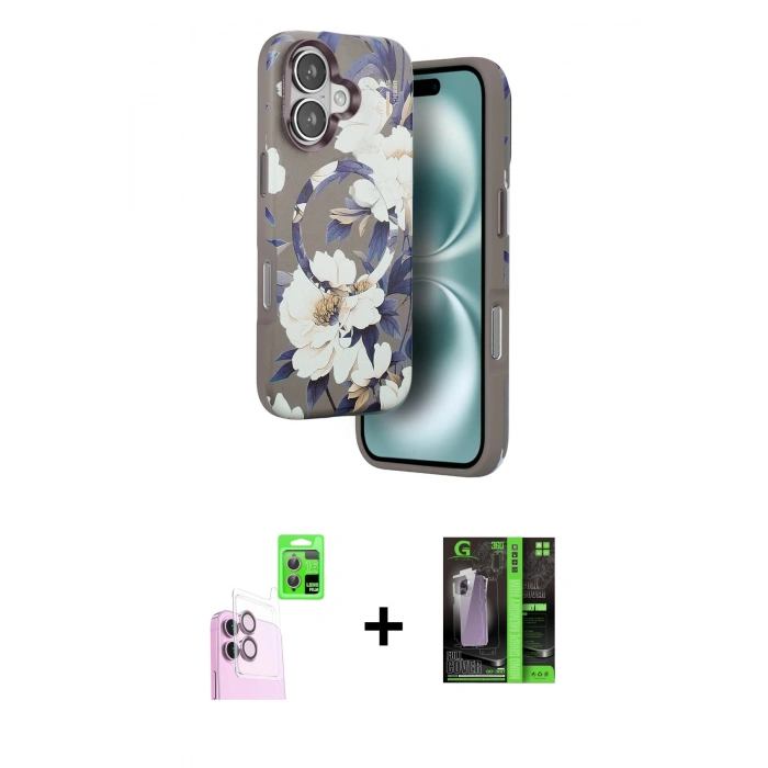 MARSİLYAN™- iPhone 16 Kılıf Siluet Doku - Şeffaf 360 Full Body Arka Koruyucu + Raze Metal Kamera Lens - PE