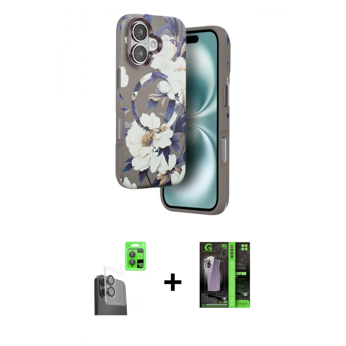 MARSİLYAN™- iPhone 16 Kılıf Siluet Doku - Şeffaf 360 Full Body Arka Koruyucu + Raze Metal Kamera Lens - SH