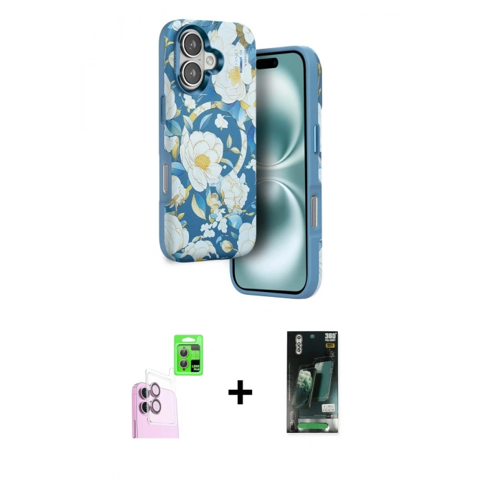MARSİLYAN™- iPhone 16 Kılıf Siluet Doku - Siyah 360 Mat Full Body Arka Koruyucu + Raze Metal Kamera Lens - PE