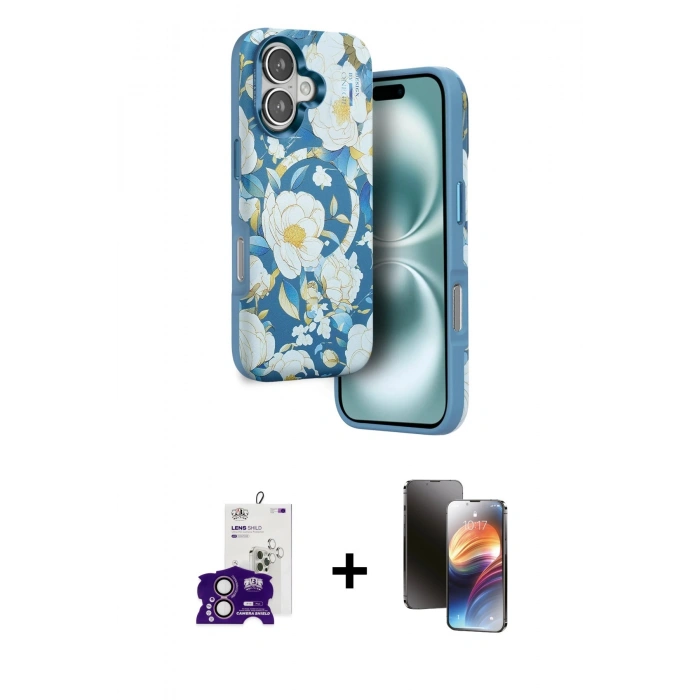 MARSİLYAN™- iPhone 16 Kılıf Siluet Doku - Siyah 3D Antistatik Mat Seramik Nano Ekran Koruyucu + Bilvis Titan Kamera Lens - PE
