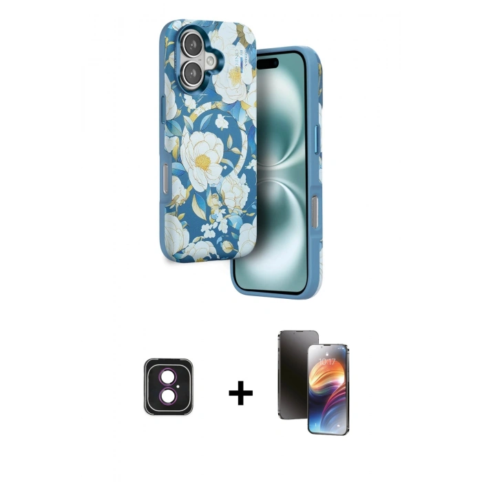 MARSİLYAN™- iPhone 16 Kılıf Siluet Doku - Siyah 3D Antistatik Mat Seramik Nano Ekran Koruyucu + PVD Metal Kamera Lens - PE