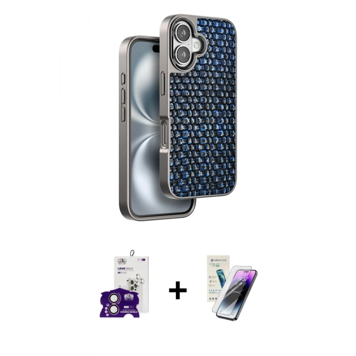 MARSİLYAN™- iPhone 16 Kılıf Siluet Form Serisi - Şeffaf Pasifik Cam Ekran Koruyucu + Bilvis Titan Kamera Lens - PE