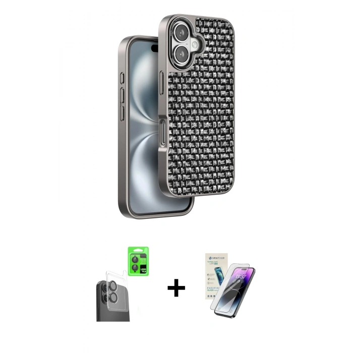 MARSİLYAN™- iPhone 16 Kılıf Siluet Form Serisi - Şeffaf Pasifik Cam Ekran Koruyucu + Raze Metal Kamera Lens - SH
