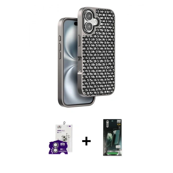 MARSİLYAN™- iPhone 16 Kılıf Siluet Form Serisi - Siyah 360 Mat Full Body Arka Koruyucu + Bilvis Titan Kamera Lens - GS