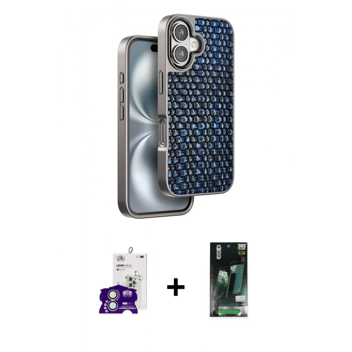 MARSİLYAN™- iPhone 16 Kılıf Siluet Form Serisi - Siyah 360 Mat Full Body Arka Koruyucu + Bilvis Titan Kamera Lens - GS