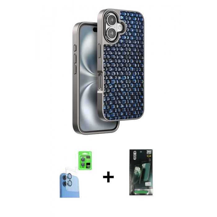 MARSİLYAN™- iPhone 16 Kılıf Siluet Form Serisi - Siyah 360 Mat Full Body Arka Koruyucu + Raze Metal Kamera Lens - LT