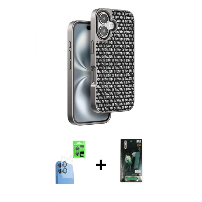 MARSİLYAN™- iPhone 16 Kılıf Siluet Form Serisi - Siyah 360 Mat Full Body Arka Koruyucu + Raze Metal Kamera Lens - LT