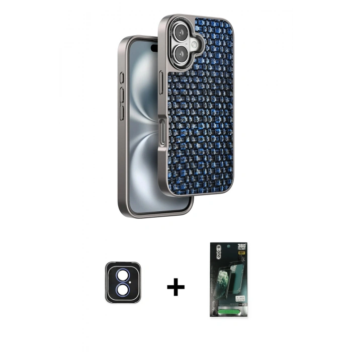 MARSİLYAN™- iPhone 16 Kılıf Siluet Form Serisi - Siyah 360 Mat Full Body Arka Koruyucu + PVD Metal Kamera Lens - MI