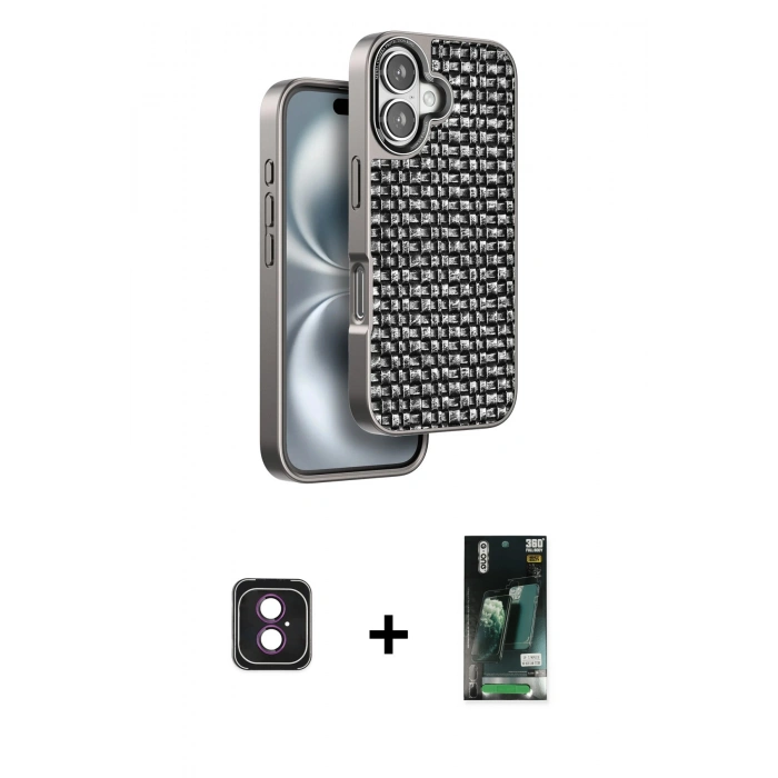 MARSİLYAN™- iPhone 16 Kılıf Siluet Form Serisi - Siyah 360 Mat Full Body Arka Koruyucu + PVD Metal Kamera Lens - PE