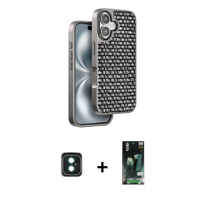 MARSİLYAN™- iPhone 16 Kılıf Siluet Form Serisi - Siyah 360 Mat Full Body Arka Koruyucu + PVD Metal Kamera Lens - YL