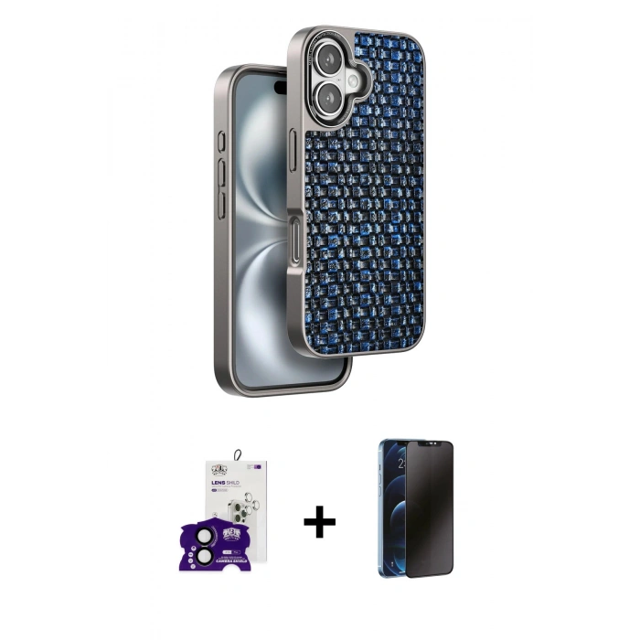 MARSİLYAN™- iPhone 16 Kılıf Siluet Form Serisi - Siyah 3D Antistatik Hayalet Cam Ekran Koruyucu + Bilvis Titan Kamera Lens - SH