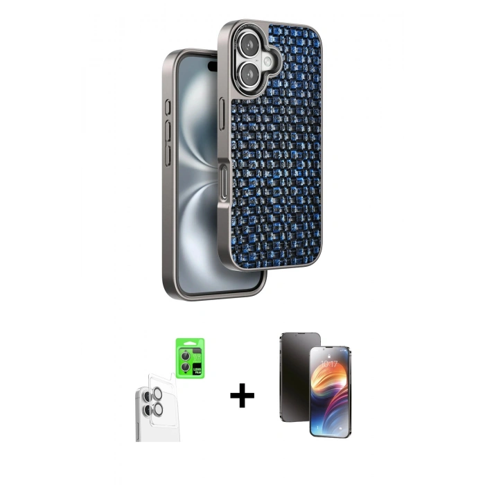 MARSİLYAN™- iPhone 16 Kılıf Siluet Form Serisi - Siyah 3D Antistatik Mat Seramik Nano Ekran Koruyucu + Raze Metal Kamera Lens - BZ