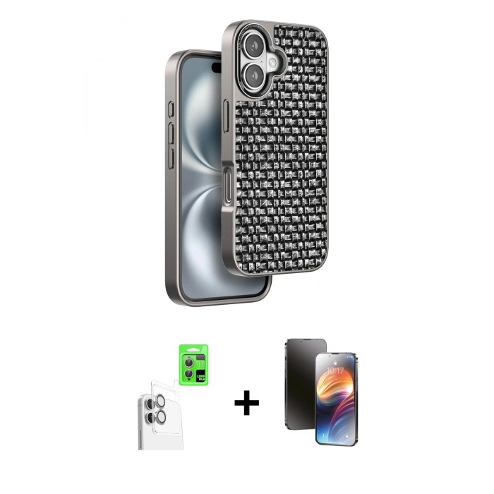 MARSİLYAN™- iPhone 16 Kılıf Siluet Form Serisi - Siyah 3D Antistatik Mat Seramik Nano Ekran Koruyucu + Raze Metal Kamera Lens - BZ