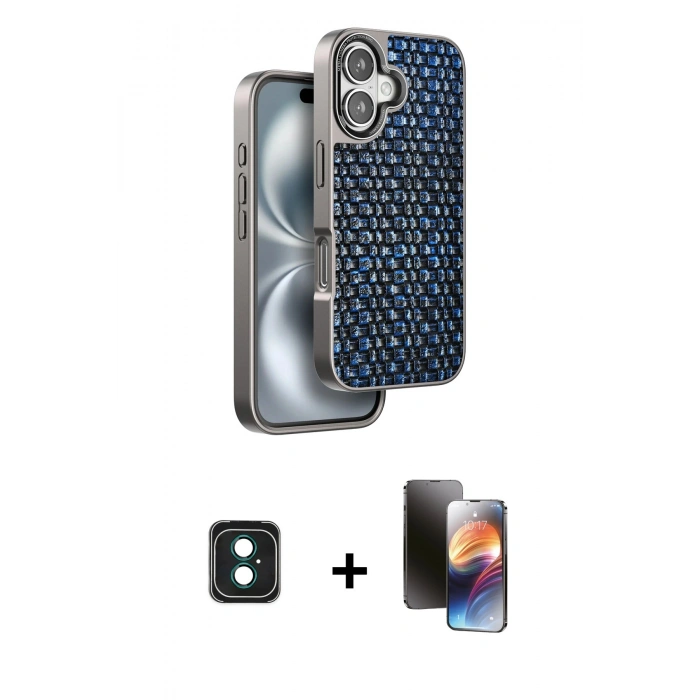 MARSİLYAN™- iPhone 16 Kılıf Siluet Form Serisi - Siyah 3D Antistatik Mat Seramik Nano Ekran Koruyucu + PVD Metal Kamera Lens - YL