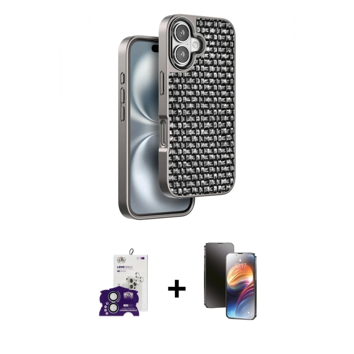 MARSİLYAN™- iPhone 16 Kılıf Siluet Form Serisi - Siyah 3D Antistatik Mat Seramik Nano Ekran Koruyucu + Yeşil Bilvis Titan Kamera Lens