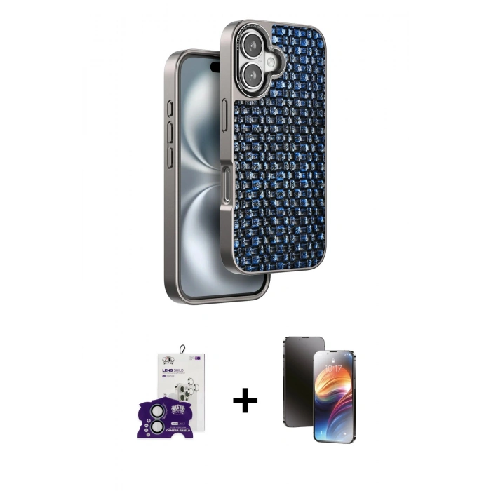 MARSİLYAN™- iPhone 16 Kılıf Siluet Form Serisi - Siyah 3D Antistatik Mat Seramik Nano Ekran Koruyucu + Yeşil Bilvis Titan Kamera Lens