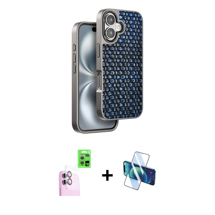 MARSİLYAN™- iPhone 16 Kılıf Siluet Form Serisi - Siyah 3D Antistatik Seramik Nano Ekran Koruyucu + Raze Metal Kamera Lens - PE