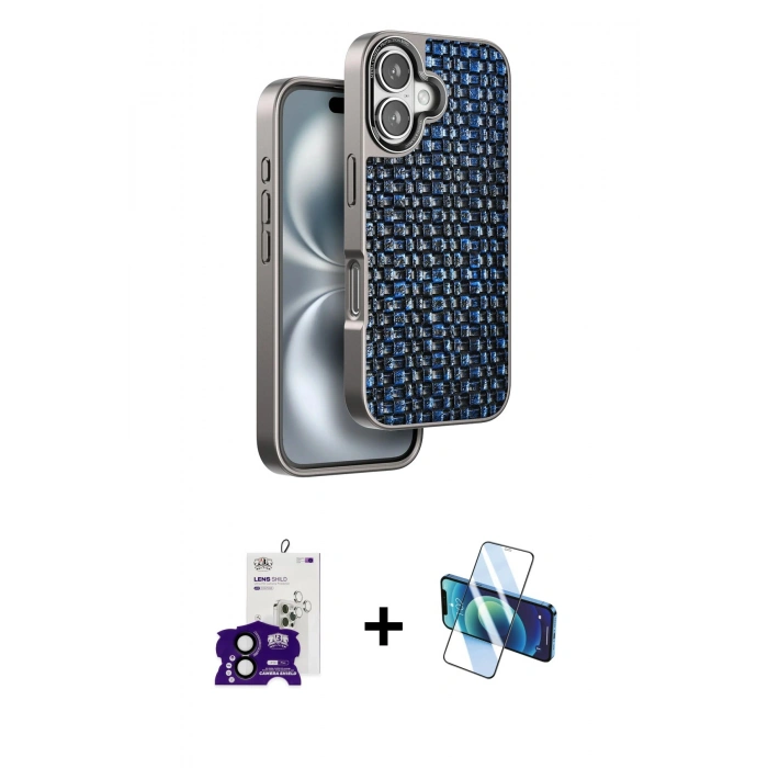 MARSİLYAN™- iPhone 16 Kılıf Siluet Form Serisi - Siyah 3D Antistatik Seramik Nano Ekran Koruyucu + Bilvis Titan Kamera Lens - SH