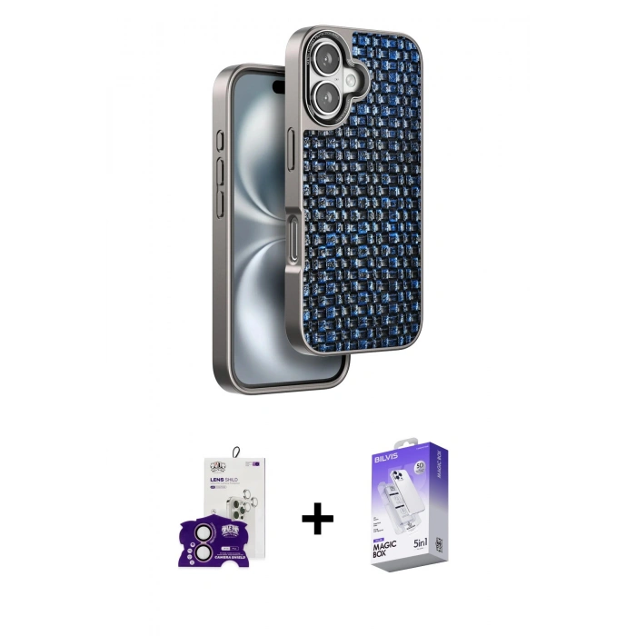 MARSİLYAN™- iPhone 16 Kılıf Siluet Form Serisi - Siyah Bilvis 5in1 3D Magic Cam Ekran Koruyucu + Bilvis Titan Kamera Lens - PE