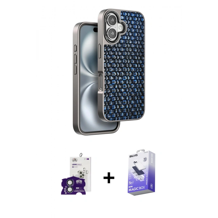 MARSİLYAN™- iPhone 16 Kılıf Siluet Form Serisi - Siyah Bilvis 5in1 5D Magic Hayalet Cam Ekran Koruyucu + Bilvis Titan Kamera Lens - YL