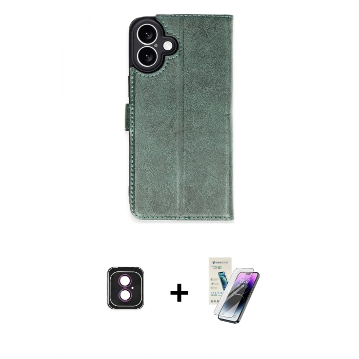 MARSİLYAN™- iPhone 16 Kılıf Siluet Işık Serisi - Şeffaf Pasifik Cam Ekran Koruyucu + PVD Metal Kamera Lens - PE