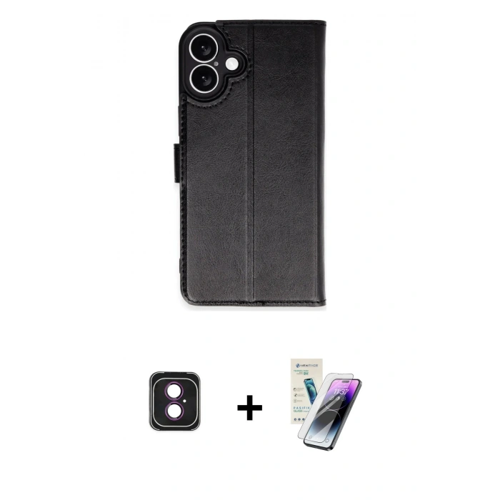 MARSİLYAN™- iPhone 16 Kılıf Siluet Işık Serisi - Şeffaf Pasifik Cam Ekran Koruyucu + PVD Metal Kamera Lens - PE