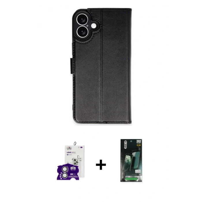 MARSİLYAN™- iPhone 16 Kılıf Siluet Işık Serisi - Siyah 360 Mat Full Body Arka Koruyucu + Bilvis Titan Kamera Lens - GS
