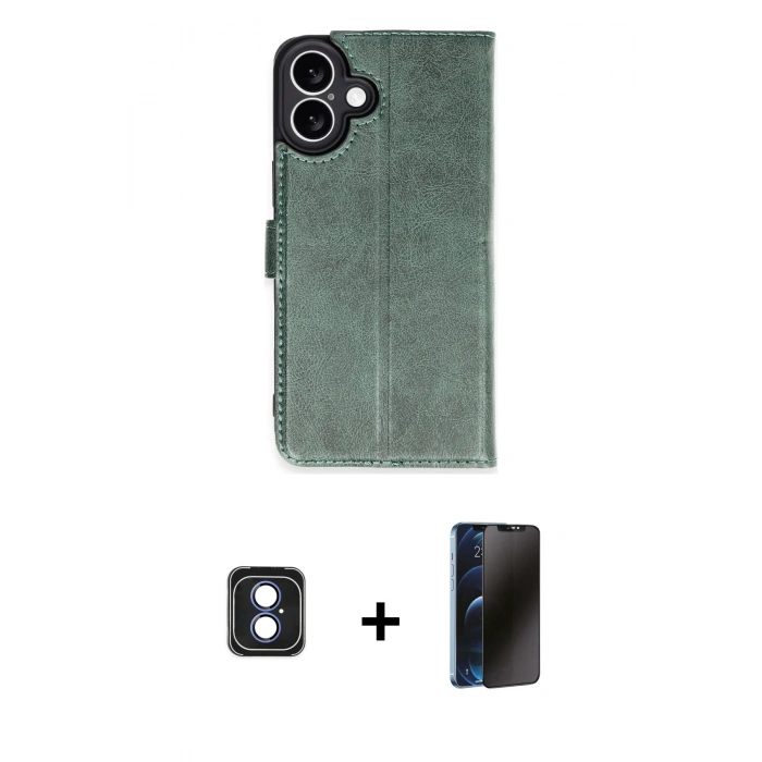MARSİLYAN™- iPhone 16 Kılıf Siluet Işık Serisi - Siyah 3D Antistatik Hayalet Cam Ekran Koruyucu + PVD Metal Kamera Lens - MI