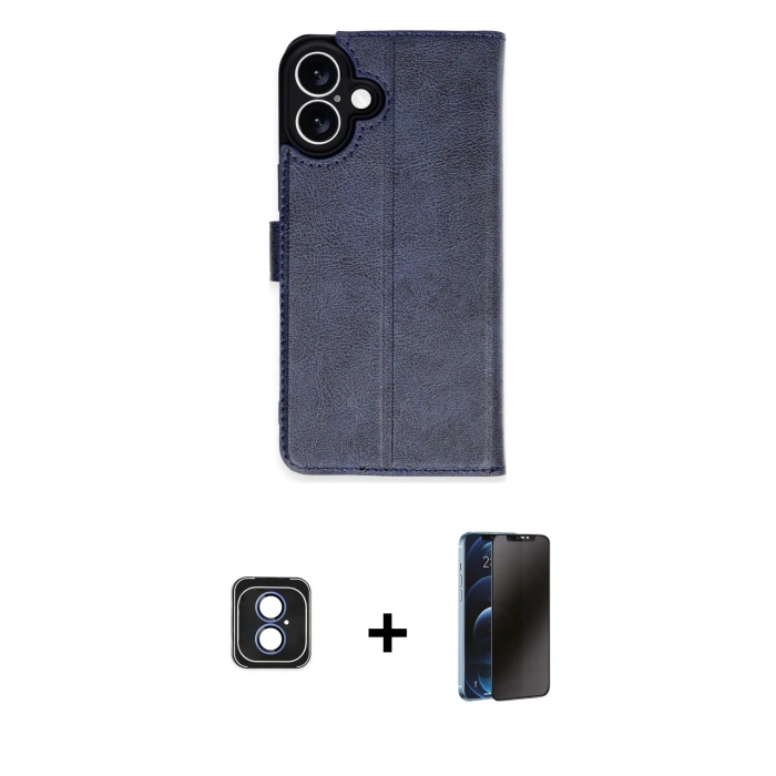 MARSİLYAN™- iPhone 16 Kılıf Siluet Işık Serisi - Siyah 3D Antistatik Hayalet Cam Ekran Koruyucu + PVD Metal Kamera Lens - MI