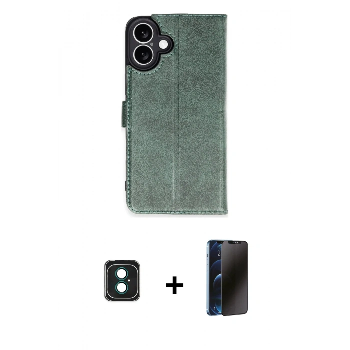 MARSİLYAN™- iPhone 16 Kılıf Siluet Işık Serisi - Siyah 3D Antistatik Hayalet Cam Ekran Koruyucu + PVD Metal Kamera Lens - YL