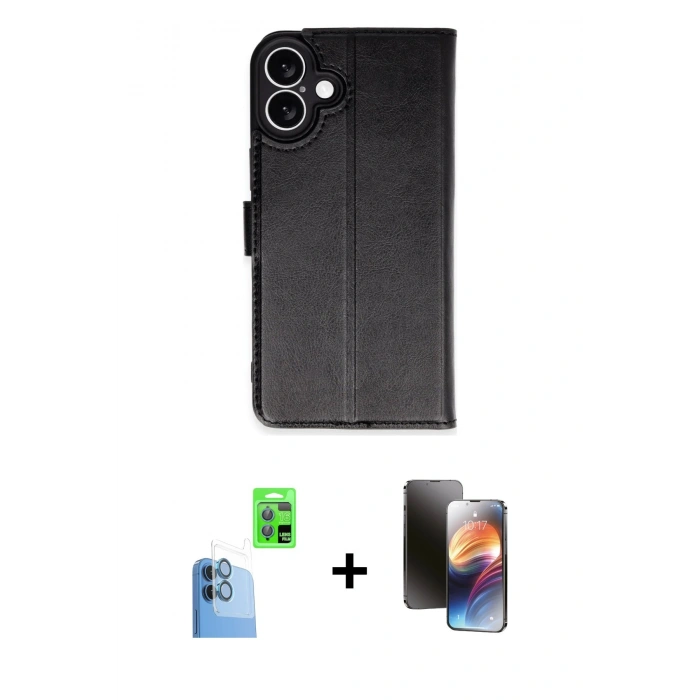 MARSİLYAN™- iPhone 16 Kılıf Siluet Işık Serisi - Siyah 3D Antistatik Mat Seramik Nano Ekran Koruyucu + Raze Metal Kamera Lens - LT