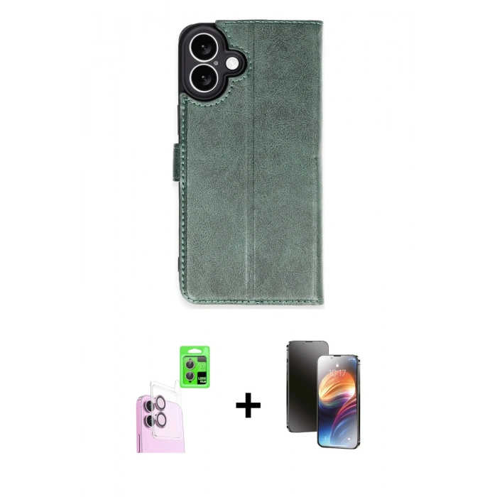 MARSİLYAN™- iPhone 16 Kılıf Siluet Işık Serisi - Siyah 3D Antistatik Mat Seramik Nano Ekran Koruyucu + Raze Metal Kamera Lens - PE
