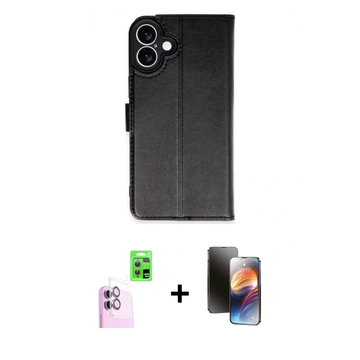 MARSİLYAN™- iPhone 16 Kılıf Siluet Işık Serisi - Siyah 3D Antistatik Mat Seramik Nano Ekran Koruyucu + Raze Metal Kamera Lens - PE