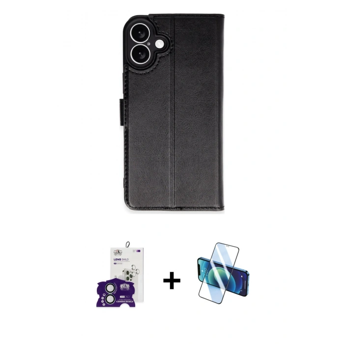 MARSİLYAN™- iPhone 16 Kılıf Siluet Işık Serisi - Siyah 3D Antistatik Seramik Nano Ekran Koruyucu + Bilvis Titan Kamera Lens - YL