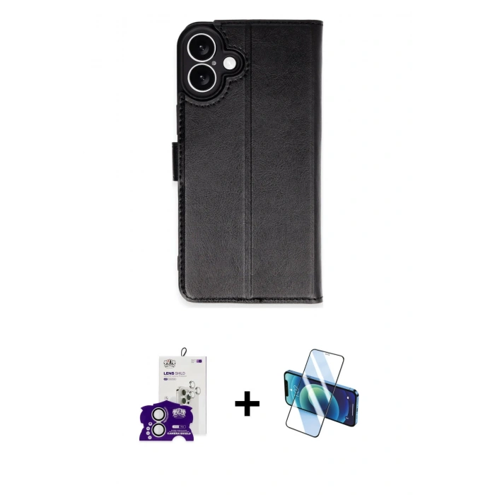 MARSİLYAN™- iPhone 16 Kılıf Siluet Işık Serisi - Siyah 3D Antistatik Seramik Nano Ekran Koruyucu + Bilvis Titan Kamera Lens - GS
