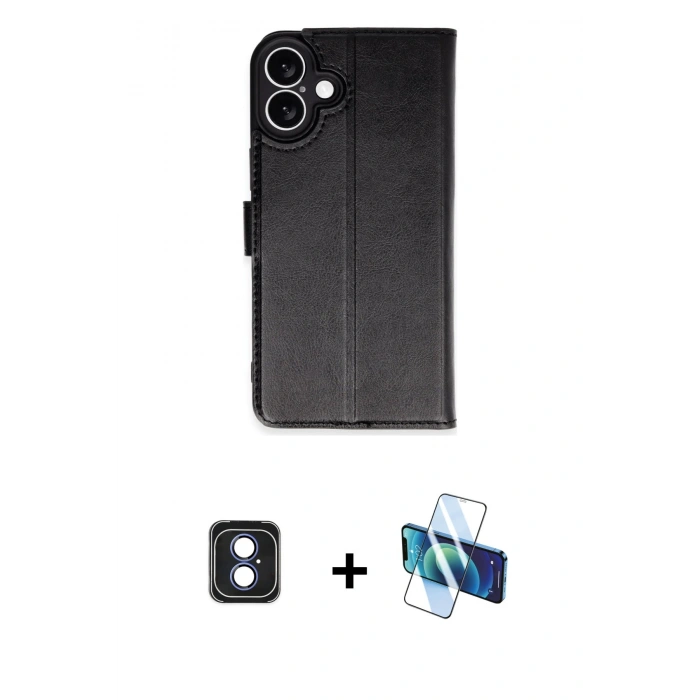 MARSİLYAN™- iPhone 16 Kılıf Siluet Işık Serisi - Siyah 3D Antistatik Seramik Nano Ekran Koruyucu + PVD Metal Kamera Lens - MI